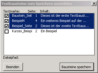 Textbausteine speichern